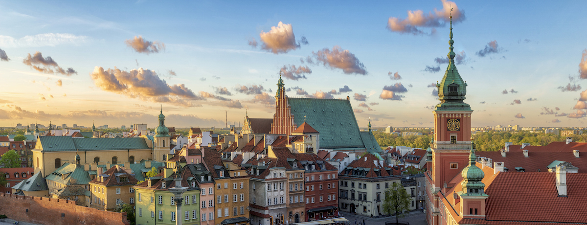 An aerial image of a buildings in Warsaw.